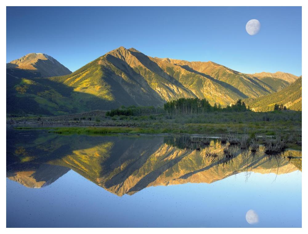 Moon And Twin Peaks Reflected In Lake, Colorado-Paper Art-50,,X38,,