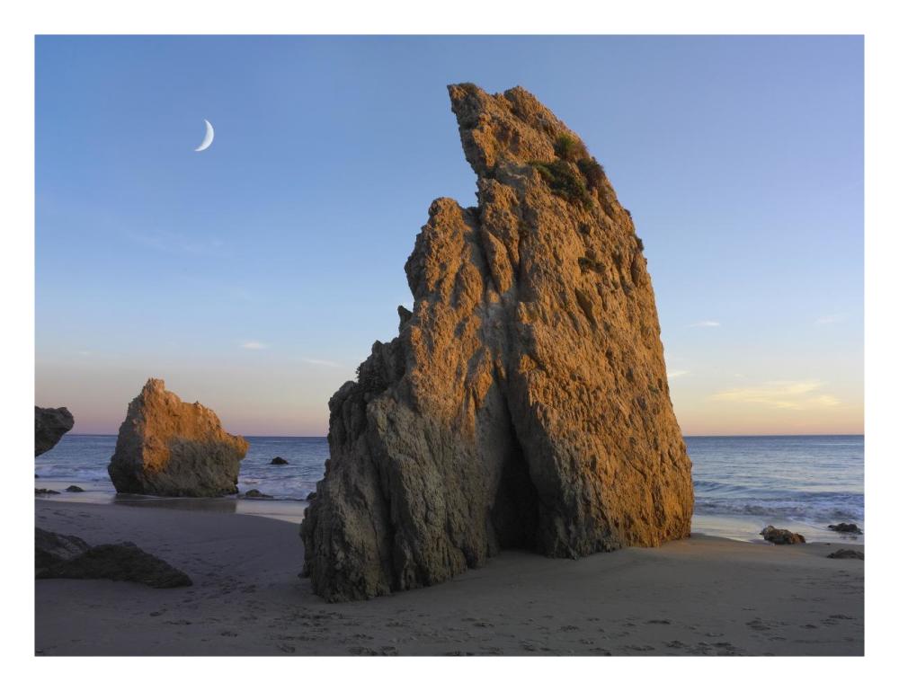 Crescent Moon Over El Matador Beach, Malibu, California-Paper Art-26,,X20,,