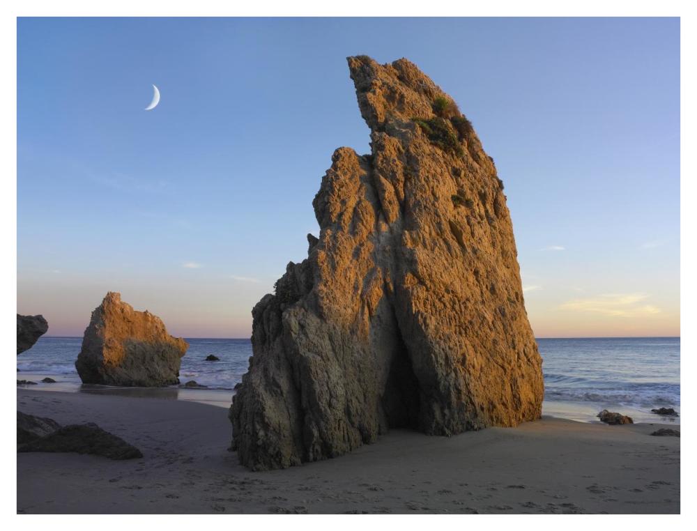 Crescent Moon Over El Matador Beach, Malibu, California-Paper Art-42,,X32,,