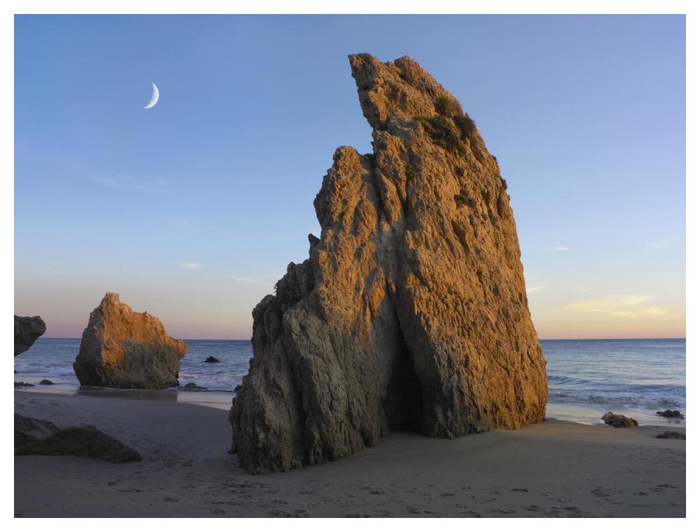 Crescent Moon Over El Matador Beach, Malibu, California-Paper Art-50,,X38,,
