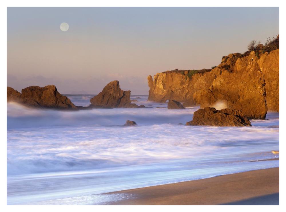 Seastacks And Full Moon At El Matador Beach, California-Paper Art-42,,X32,,