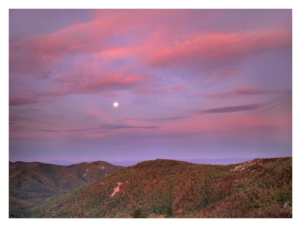 Moon Over Blue Ridge Range And Lost Cove Cliffs, Blue Ridge Parkway, N ...