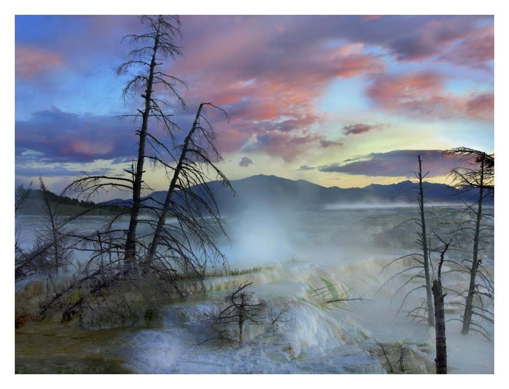 Steam Rising From Travertine Formations, Minerva Terrace, Mammoth Hot Springs, Yellowstone National Park, Wyoming-Paper Art-18,,
