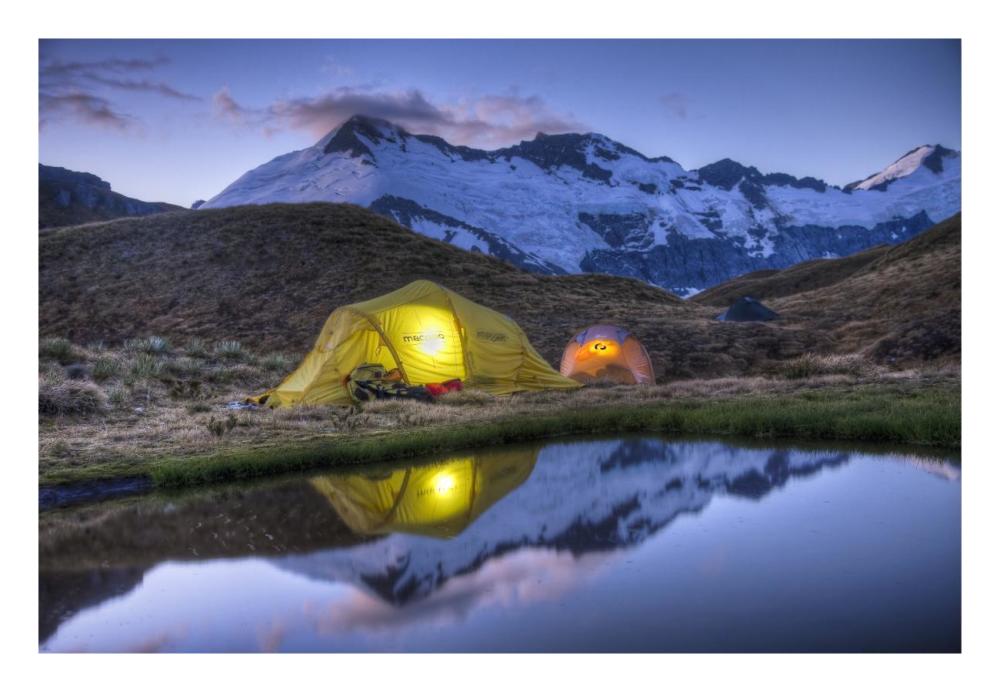 Campers Read In Tents Lit By Flashlight, Cascade Saddle, Mount Aspiring National Park, New Zealand-Paper Art-26X18