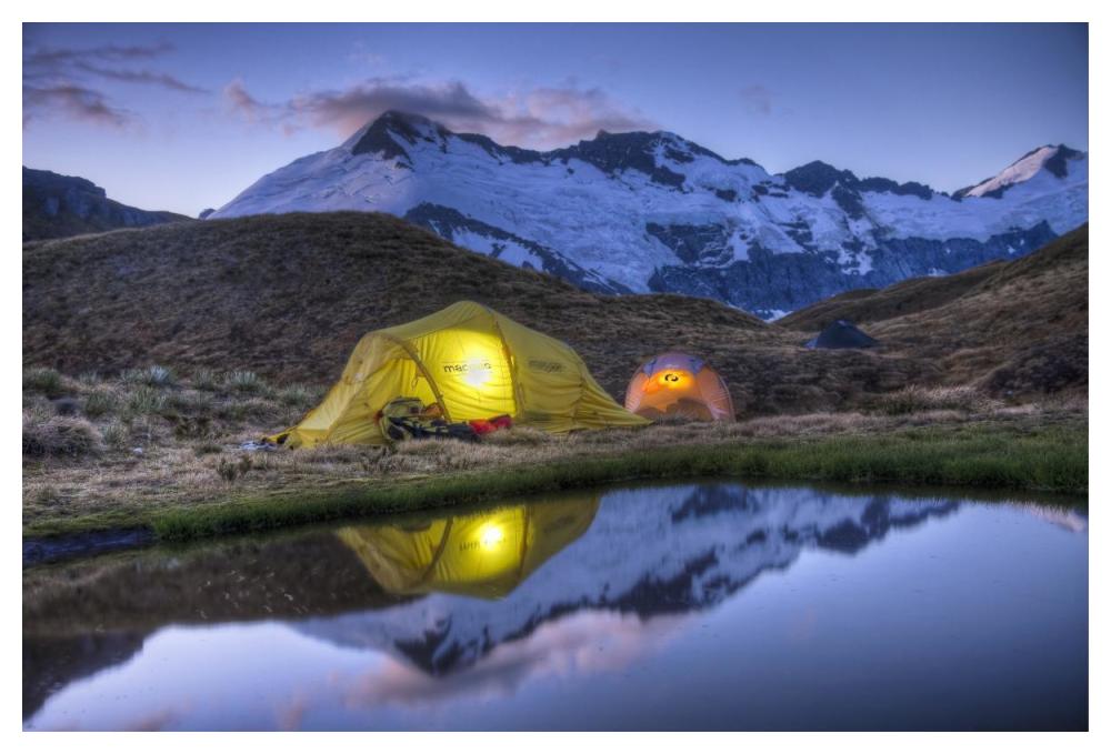 Campers Read In Tents Lit By Flashlight, Cascade Saddle, Mount Aspiring National Park, New Zealand-Paper Art-50X34