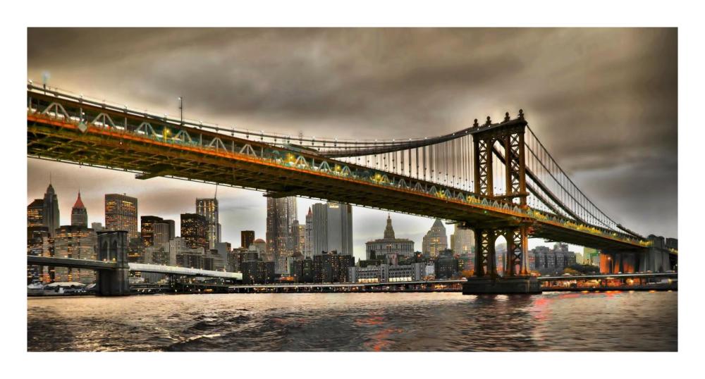 Manhattan Bridge And New York City Skyline, Nyc-Paper Art-26,,X14,,