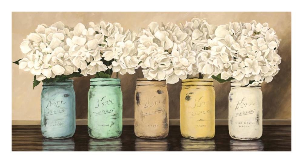 Hydrangeas In Mason Jars-Paper Art-26,,X14,,