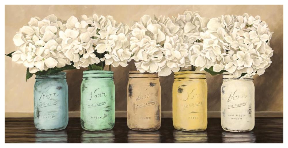Hydrangeas In Mason Jars-Paper Art-62,,X32,,