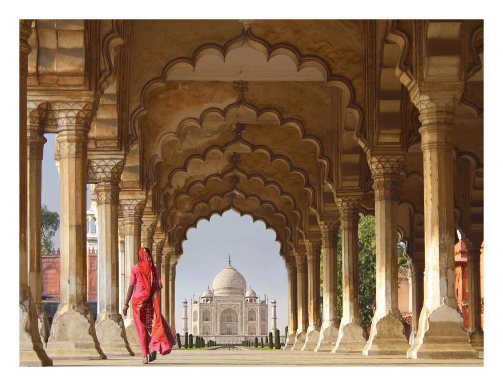Woman In Traditional Sari Walking Towards Taj Mahal-Paper Art-26,,X20,,