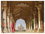 Woman In Traditional Sari Walking Towards Taj Mahal-Paper Art-50,,X38,,