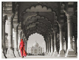 Woman In Traditional Sari Walking Towards Taj Mahal (Bw)-Paper Art-50,,X38,,
