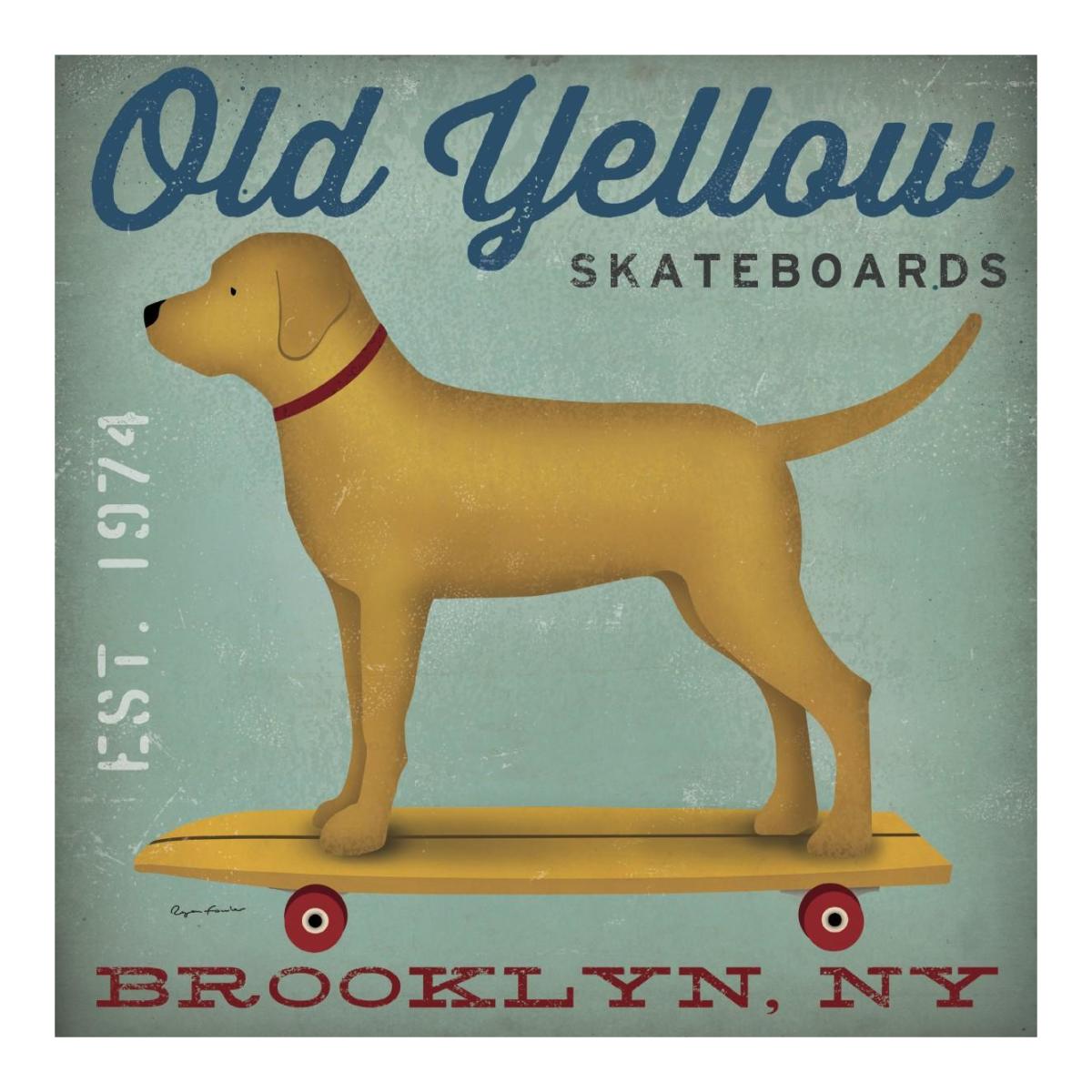 Golden Dog On Skateboard -Paper Art-20X20