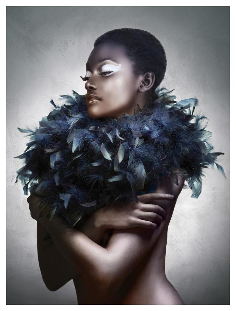 Woman With Feathered Scarf-Paper Art-38,,X50,,