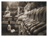 Young Buddhist Monk Praying, Thailand (Sepia)-Paper Art-34,,X26,,