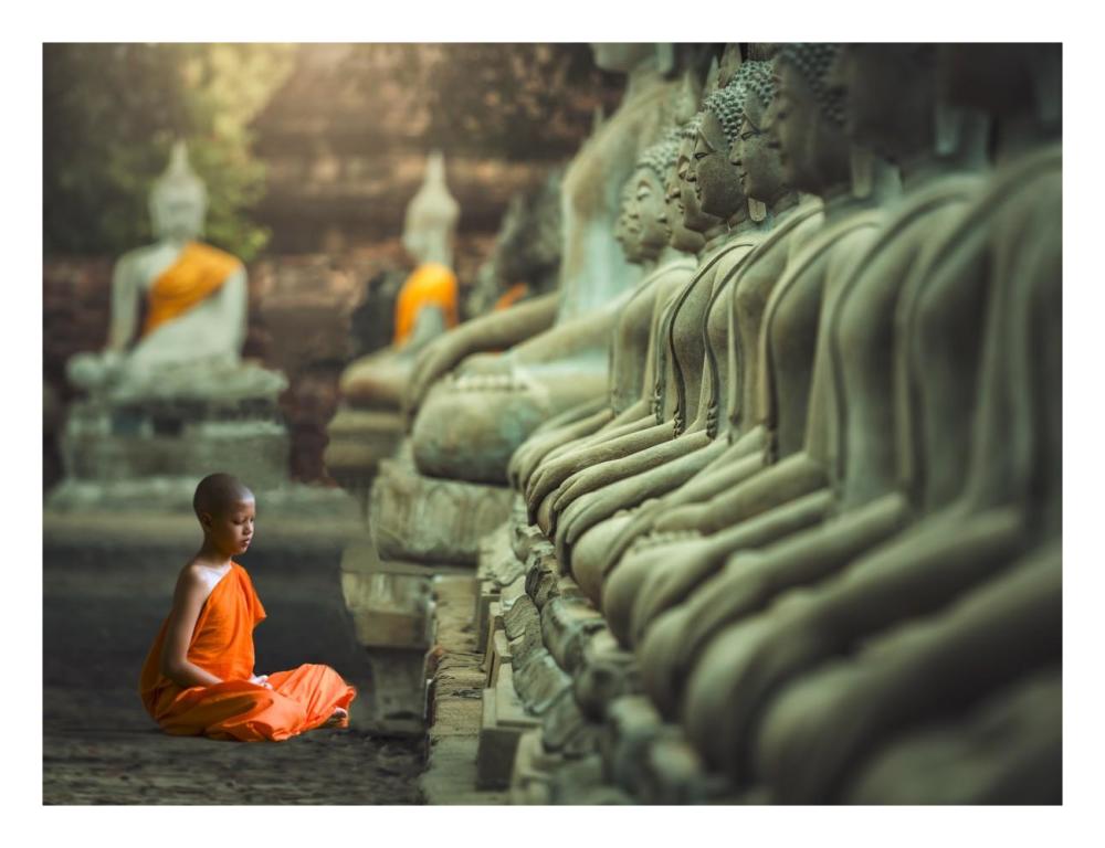 Young Buddhist Monk Praying, Thailand-Paper Art-26,,X20,,