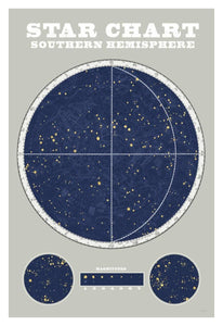 Southern Star Chart Blue Gray -Paper Art-14X20