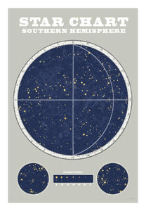 Southern Star Chart Blue Gray -Paper Art-18X26