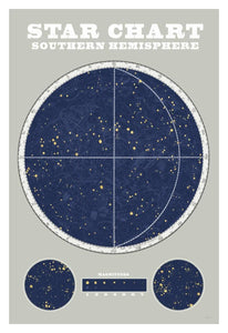 Southern Star Chart Blue Gray -Paper Art-26X38