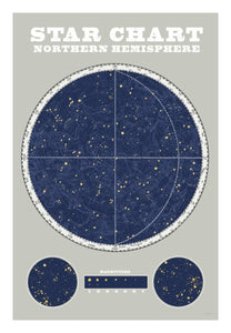 Northern Star Chart Blue Gray -Paper Art-18X26