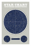 Northern Star Chart Blue Gray -Paper Art-18X26