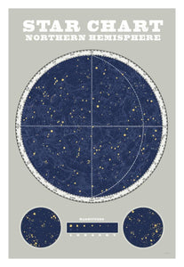 Northern Star Chart Blue Gray -Paper Art-22X32