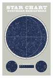 Northern Star Chart Blue Gray -Paper Art-22X32