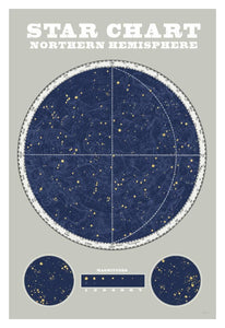 Northern Star Chart Blue Gray -Paper Art-26X38
