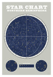 Northern Star Chart Blue Gray -Paper Art-26X38