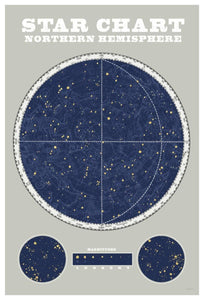 Northern Star Chart Blue Gray -Paper Art-42X62