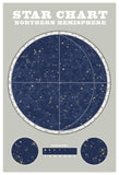 Northern Star Chart Blue Gray -Paper Art-42X62