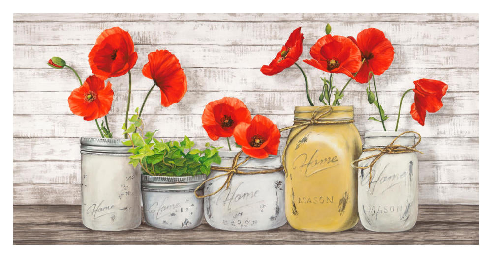 Poppies In Mason Jars-Paper Art-38,,X20,,