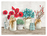Floral Composition With Mason Jars-Paper Art-18,,X14,,