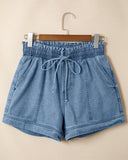 Violet Smocked Elastic Waist Denim Shorts