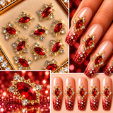 Queen - Nail Charms 10pc - #003 Gold Red Ovals