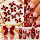 Queen - Nail Charms 10pc - #313 Silver Red Crystal Winged Butterflies