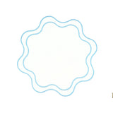 HAVEN WHITE WAVY EDGE BLUE TRIM FAUX LEATHER PLACEMAT (Set Of 4)