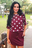 Emma Mesh Tee- Burgundy Polka Dot