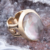 Etto Black Mother of Pearl Golden Dome Statement Ring