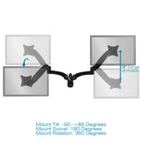 Sit-Stand Wall Mount Monitor Arm: Extended Dual Screen Black