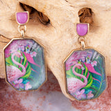 Flamingo Pink Agate Golden Post Drop Earrings