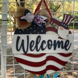 Flag Gnome Firecracker Welcome Door Hanger