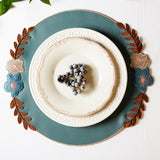JASMINE BLUE ROUND FAUX LEATHER PLACEMAT