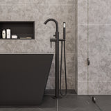 Black Matte Single Lever Floor Mounted Tub Filler Mixer w Hand Held Shower Head