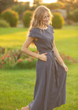 Lily Navy Gauze Belted Midi Dress