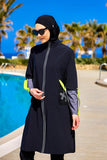 Black Full Coverage Modest Swimwear with Mesh Pocket – M2522