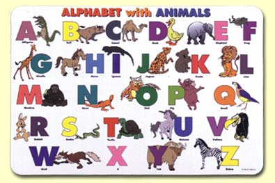 Painless Learning Abc-1 Alphabet With Animals Placemat - Pack Of 4