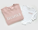 Embroidered Mother Daughter Matching Sweatshirts and Baby Outfits in Light Pink or Blush