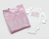 Embroidered Mother Daughter Matching Sweatshirts and Baby Outfits in Light Pink or Blush