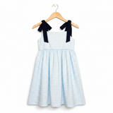 Classic Navy Gingham Dress with Bows
