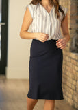 Quinn Navy Knit Midi Skirt